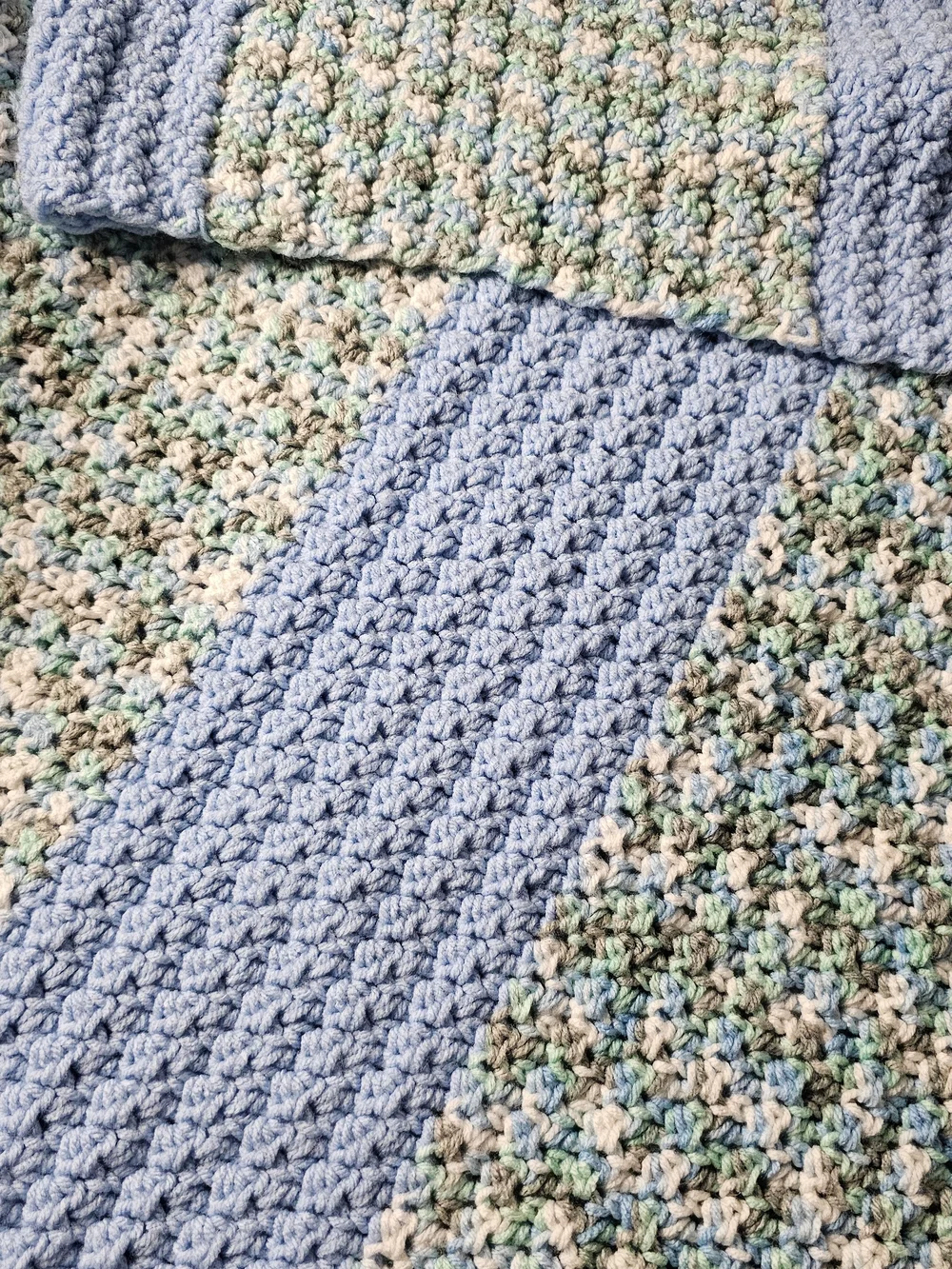Handmade Crochet Throw Baby Blanket in Pastel Blue and Multicolor 39x60